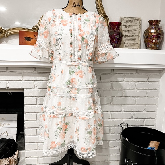 RACHEL PARCELL Mixed Lace Fit & Flare Dress Ivory L - Picture 6 of 8